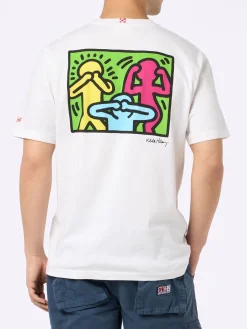 Baumwoll-T-Shirt für Herren mit Aufdruck im Keith-Haring-Design auf der Vorder- und Rückseite | KEITH HARING SONDERAUSGABE