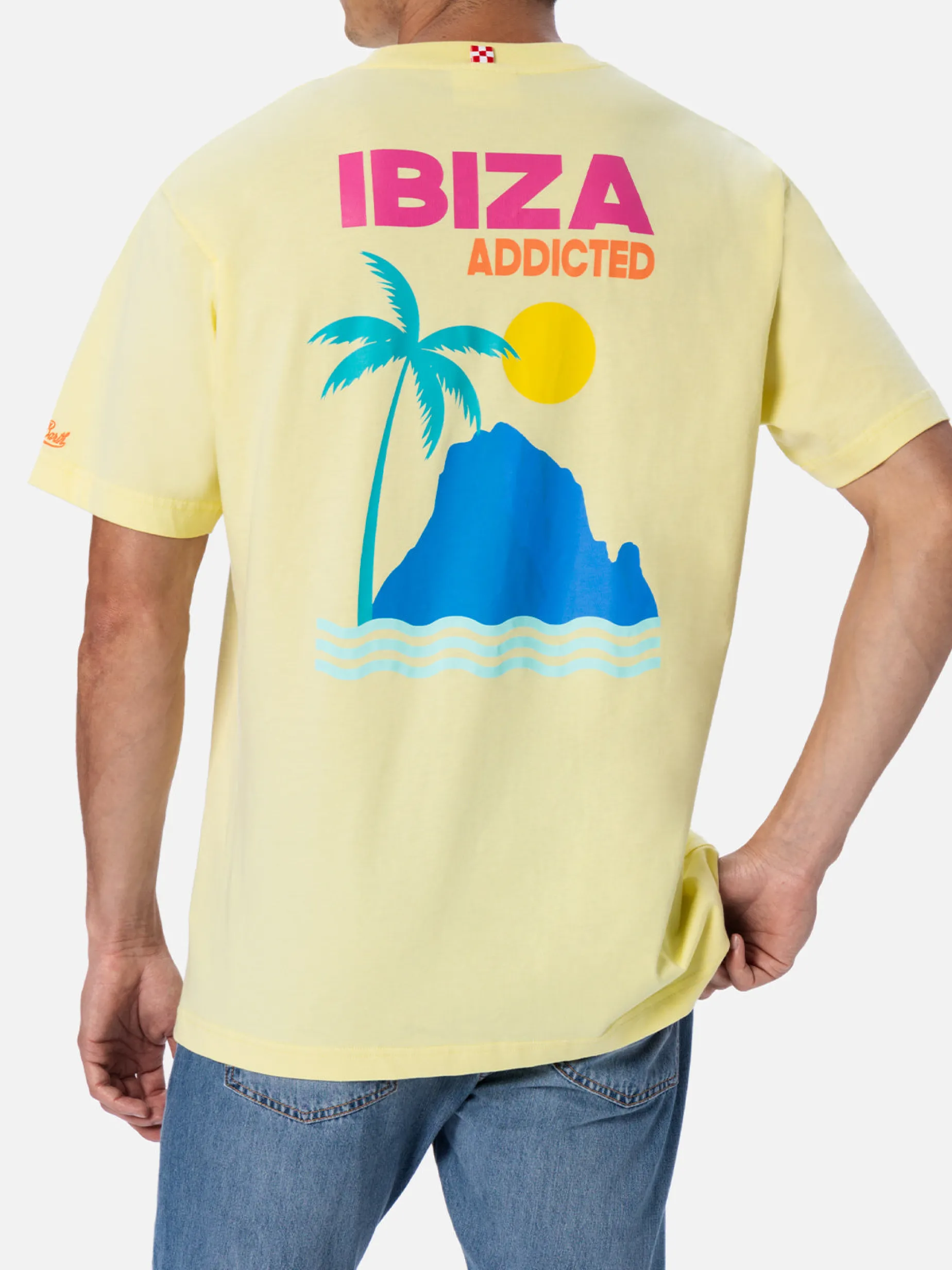 Baumwoll-T-Shirt für Herren mit platziertem „Ibiza Addicted“-Postkartendruck