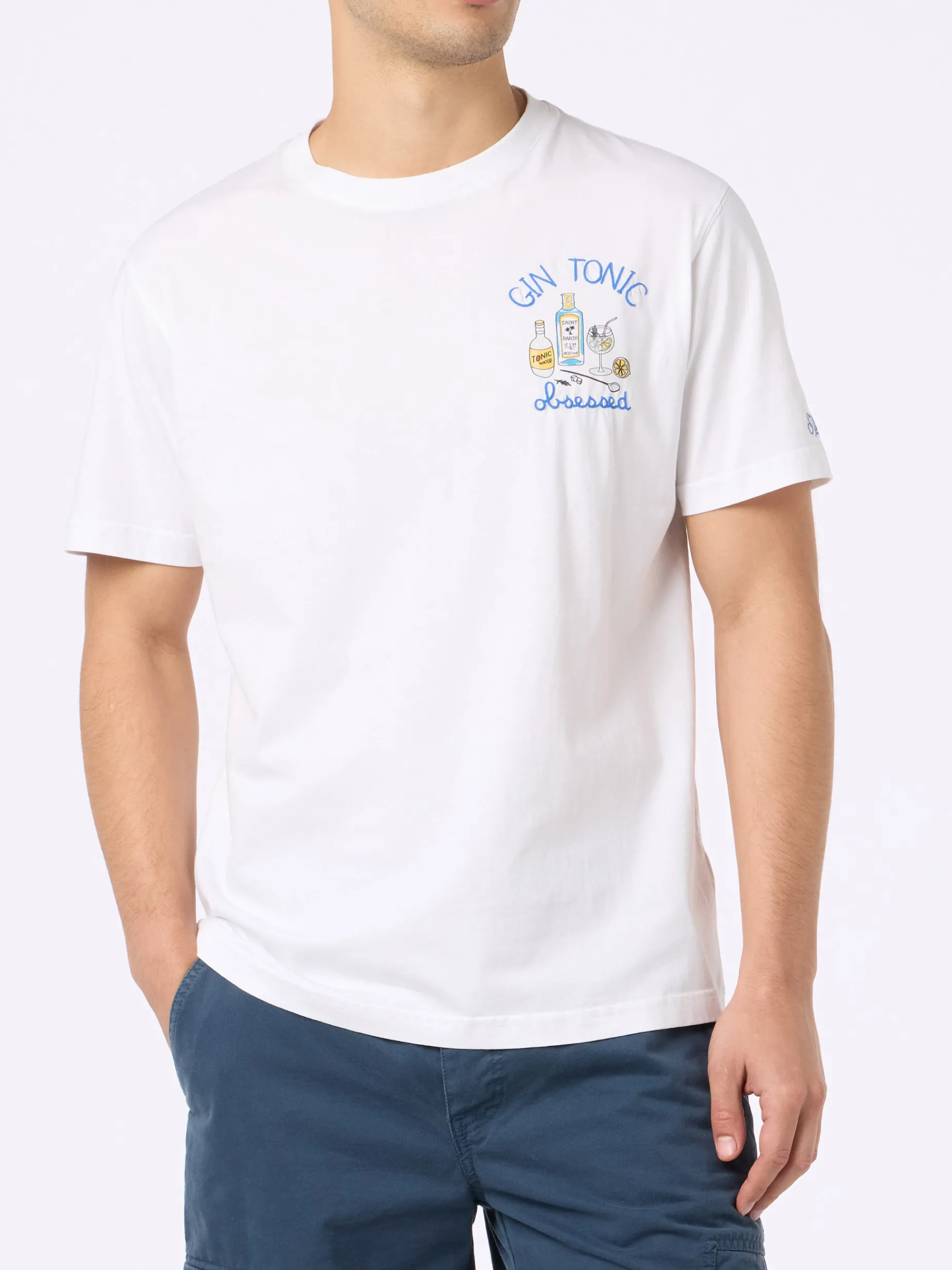 Baumwoll-T-Shirt für Herren mit Gin Tonic-Stickerei