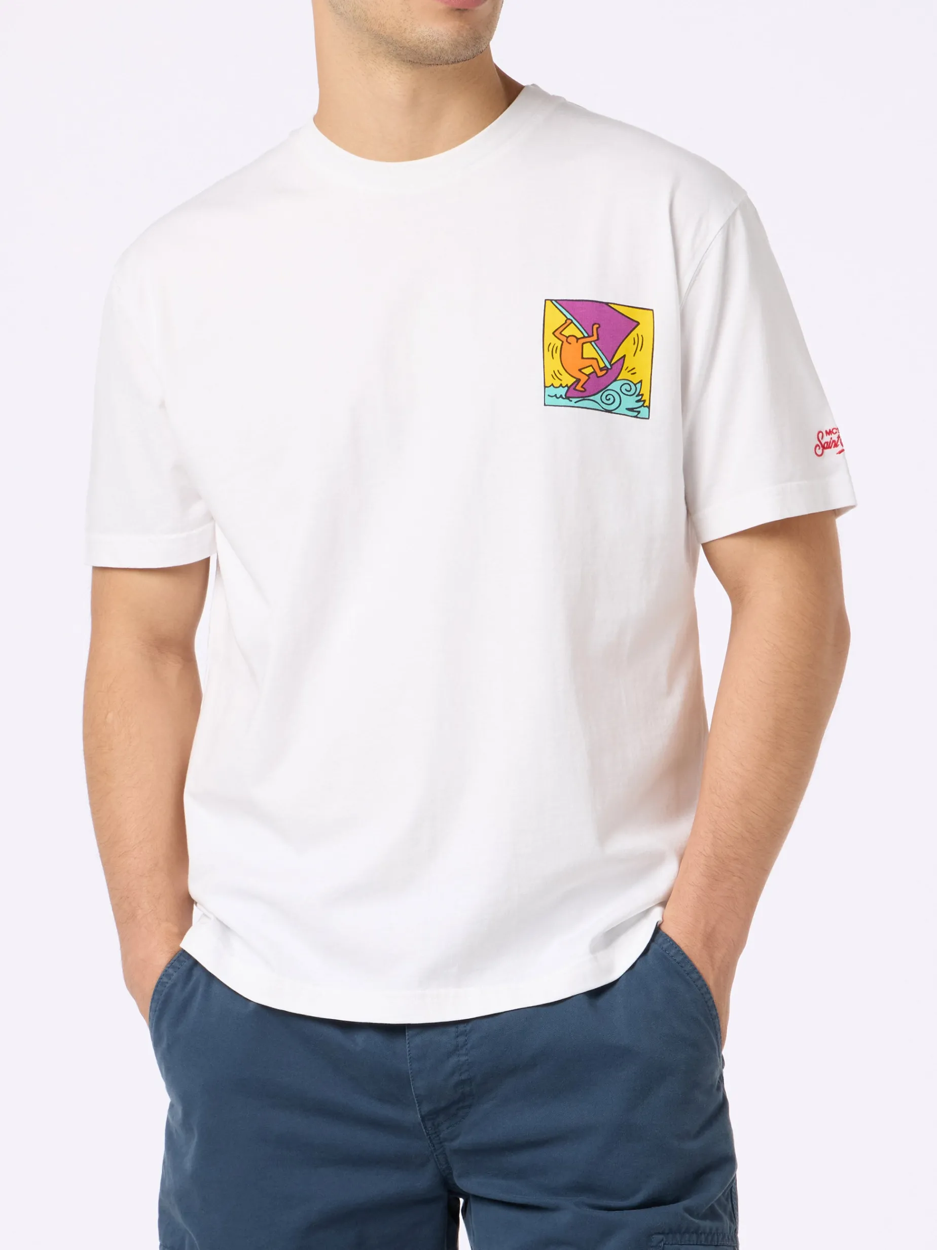 Baumwoll-T-Shirt für Herren mit Aufdruck im Keith-Haring-Design auf der Vorder- und Rückseite | KEITH HARING SONDERAUSGABE