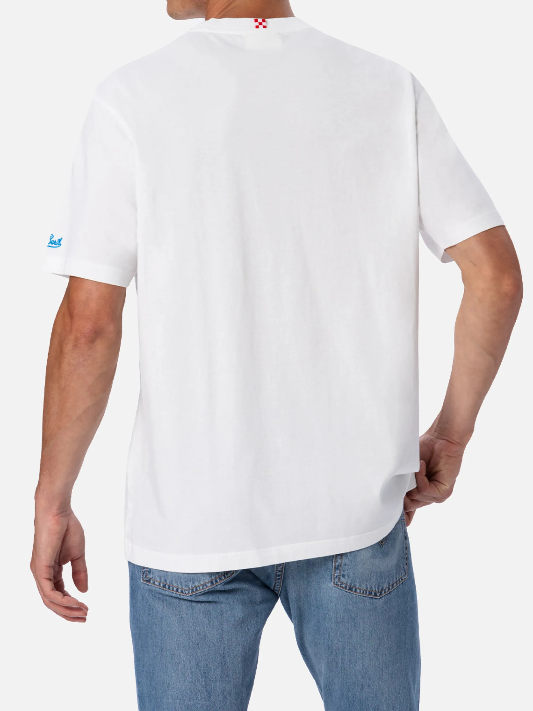 Baumwoll-T-Shirt für Herren mit Gin-Tonic-Aufdruck und Stickerei
