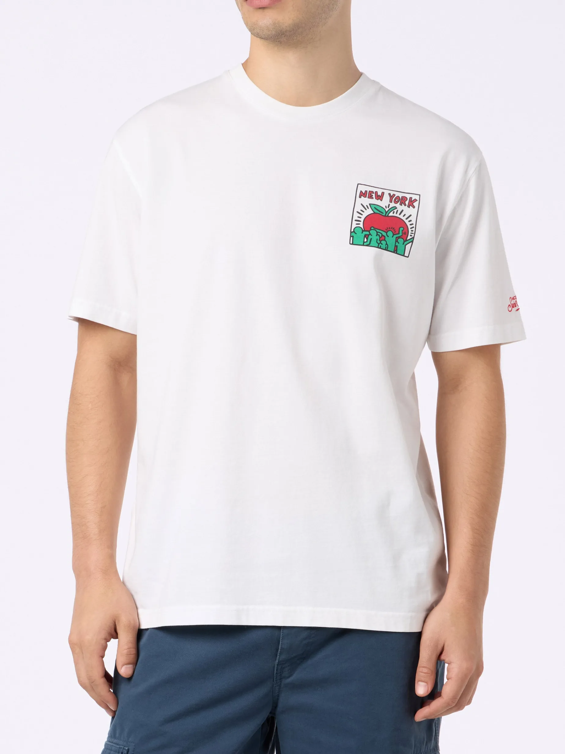 Baumwoll-T-Shirt für Herren mit Aufdruck im Keith-Haring-Design auf der Vorder- und Rückseite | KEITH HARING SONDERAUSGABE
