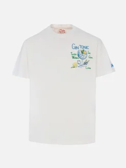 Baumwoll-T-Shirt für Herren mit Gin-Tonic-Aufdruck und Stickerei