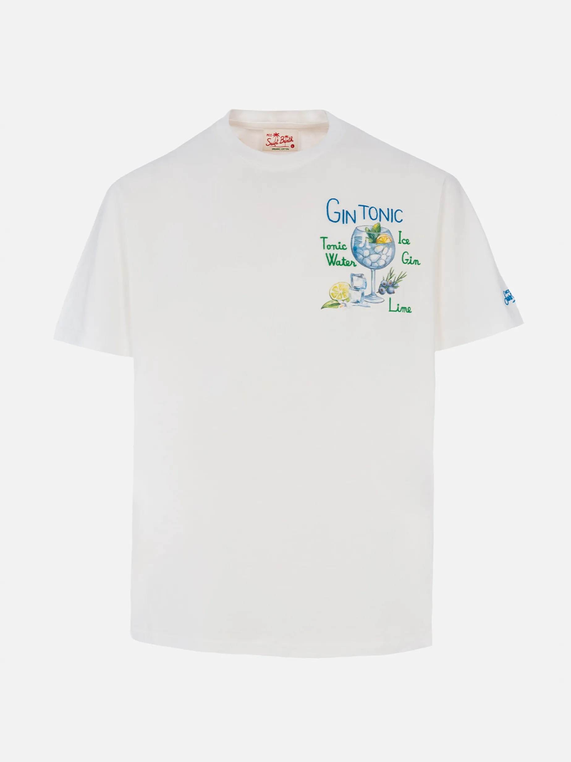 Baumwoll-T-Shirt für Herren mit Gin-Tonic-Aufdruck und Stickerei