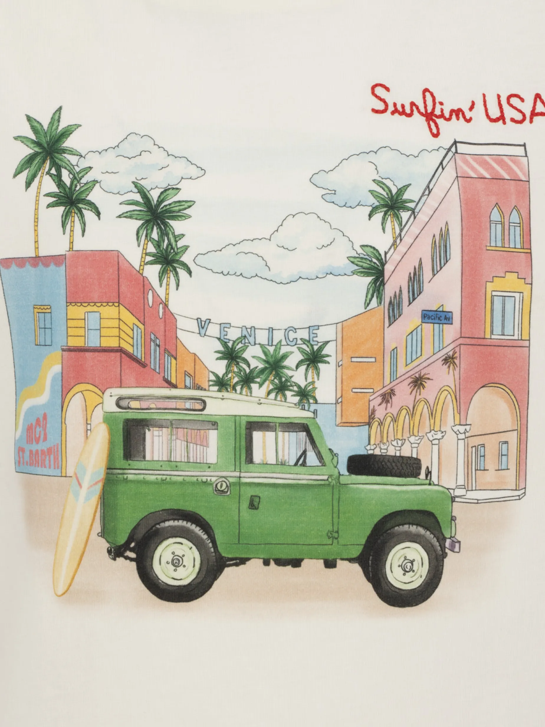 Baumwoll-T-Shirt für Jungen mit platziertem „Venice“-Aufdruck und Surfin USA-Stickerei