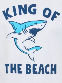 Baumwoll-T-Shirt für Jungen mit „King of the Beach“-Haifisch-Aufdruck