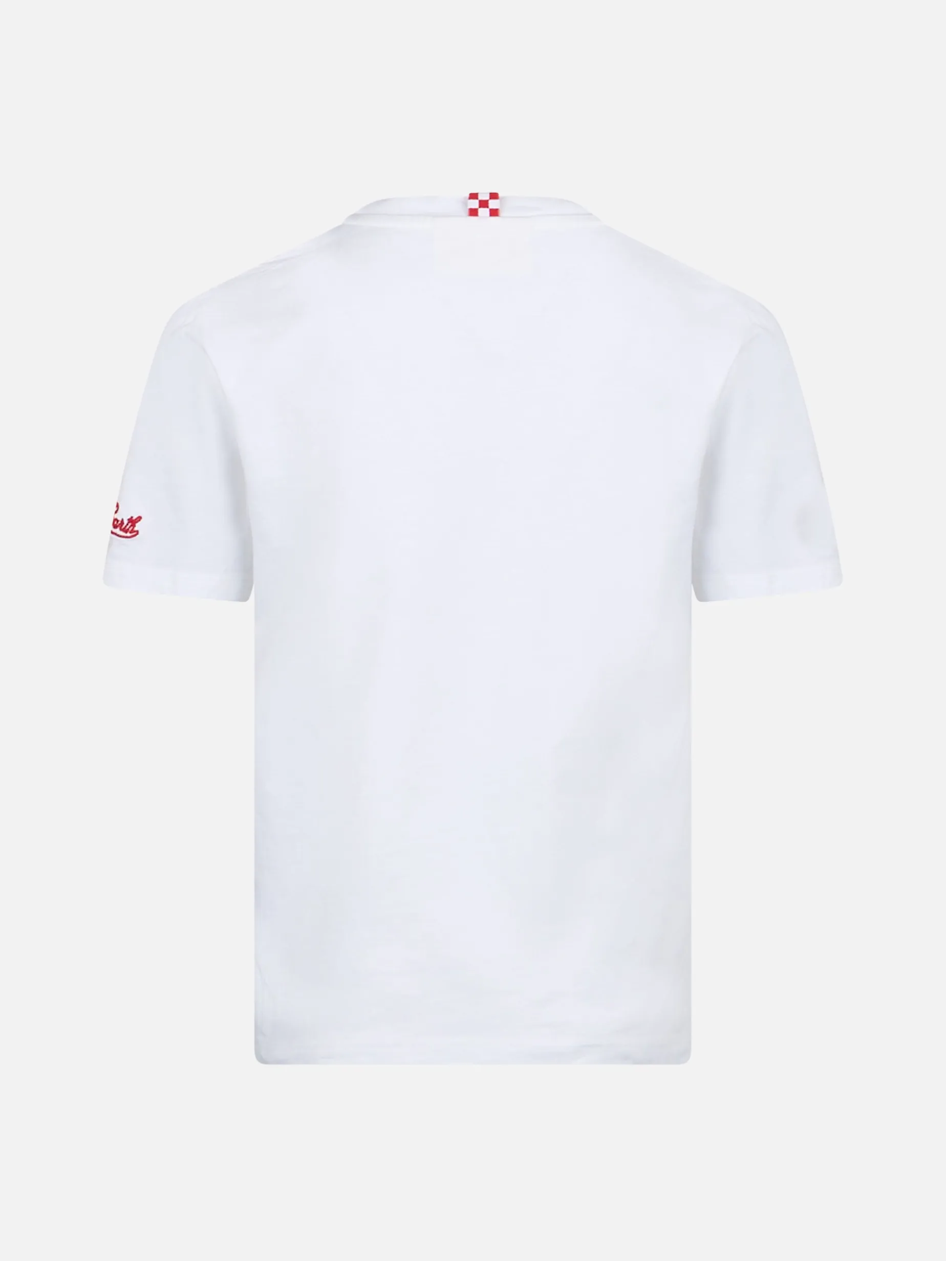 Baumwoll-T-Shirt für Jungen mit der Stickerei „Me ne vado in un lambo“.