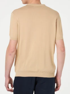 Beige gestricktes Polo-T-Shirt für Herren