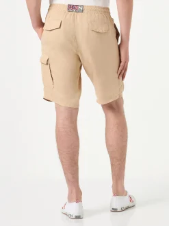 Beige Leinen-Bermudashorts