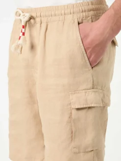 Beige Leinen-Bermudashorts