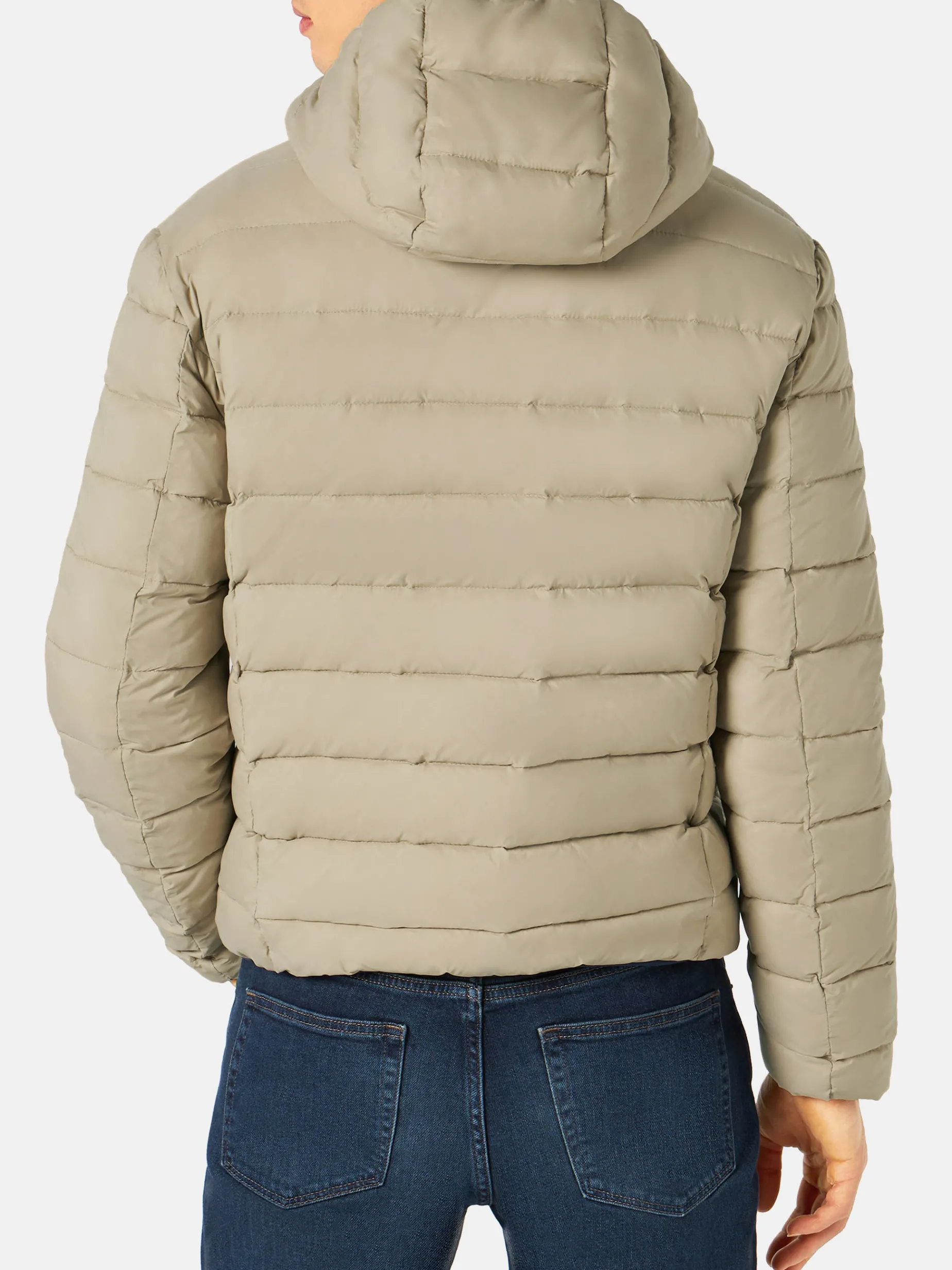 Beigefarbene Herren-Daunenjacke mit doppeltem Gesicht