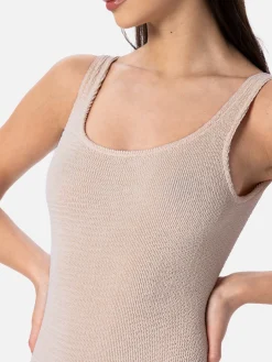 Beigefarbener Crinkle-Badeanzug für Damen Lora