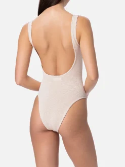 Beigefarbener Crinkle-Badeanzug für Damen Lora