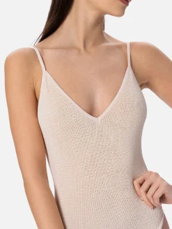 Beigefarbener Crinkle-Einteiler-Badeanzug für Damen Susanne