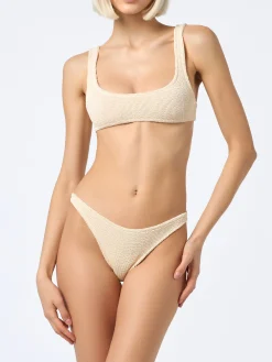 Beigefarbener klassischer Crinkle-Bralette-Bikini für Damen Naima Naomi