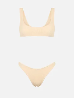 Beigefarbener klassischer Crinkle-Bralette-Bikini für Damen Naima Naomi