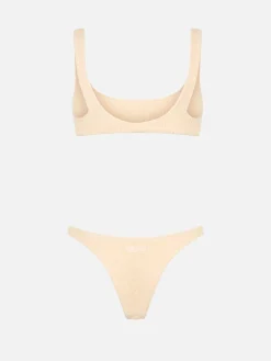 Beigefarbener klassischer Crinkle-Bralette-Bikini für Damen Naima Naomi
