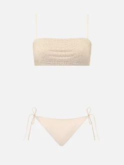 Beiger Bandeau-Bikini Athena Virgo für Damen mit Strasssteinen