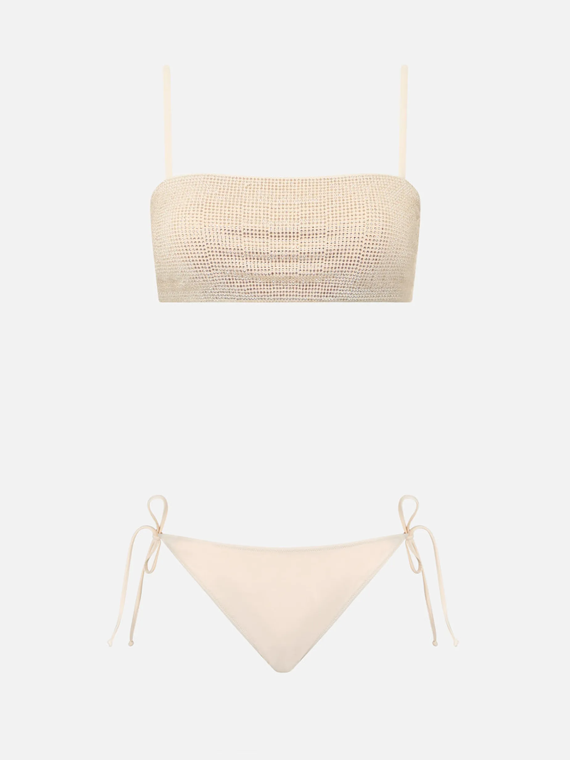 Beiger Bandeau-Bikini Athena Virgo für Damen mit Strasssteinen