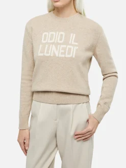 Beiger Damenpullover New Queen mit Odio il Lunedì-Aufdruck