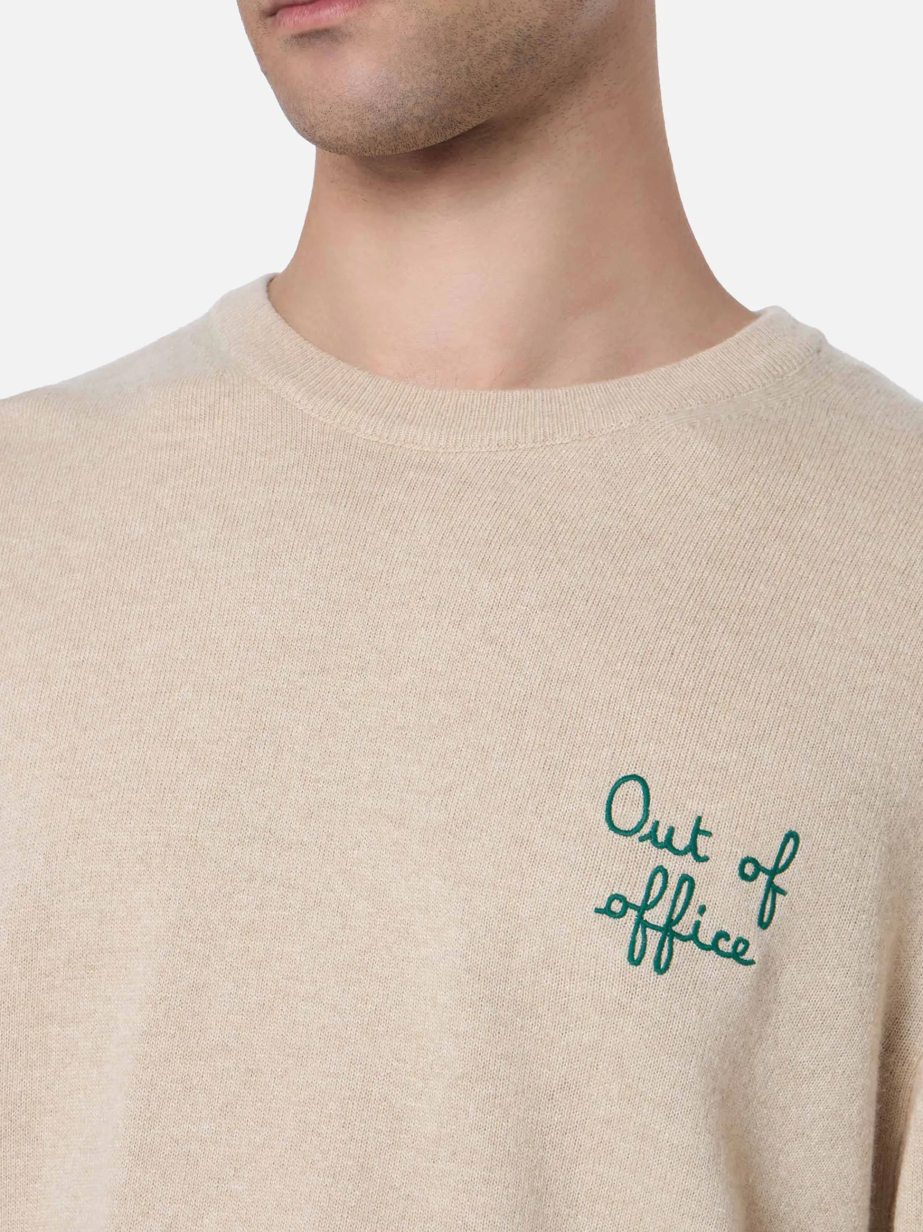 Beiger Herrenpullover Heron mit Abwesenheitsstickerei