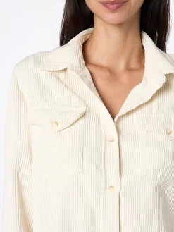 Beiges Cordhemd für Damen mit Hirschmotiv