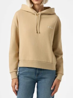 Beiges Damen-Sweatshirt aus Fleece-Baumwolle mit Kapuze Mindy