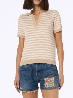 Beiges gestreiftes Strickpolo für Damen Evonne