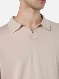 Beiges Poloshirt Covent aus Merinowolle für Herren