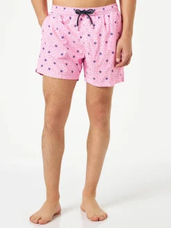 Bequeme Herren-Badeshorts aus leichtem Stoff mit Seestern-Print