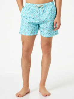 Bequeme Herren-Badeshorts aus Stretchstoff mit Seestern-Print
