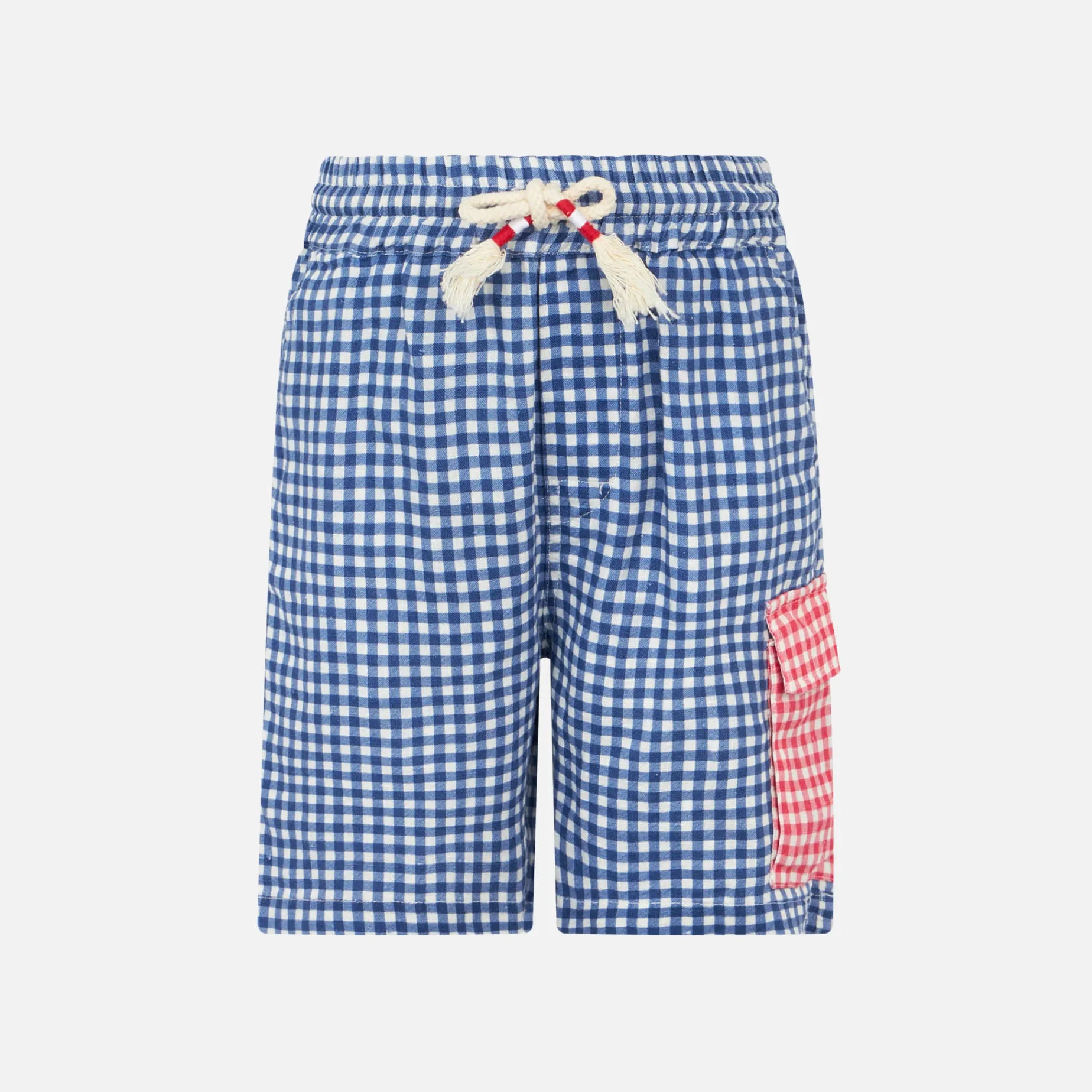 Bermudashorts aus Leinen in Vichy-Blau