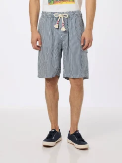 Blau gestreifte Leinen-Bermudashorts für Herren Marseille