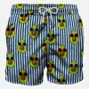 Blau gestreifte mittellange Badeshorts mit Avocado-Print