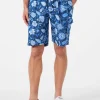 Blaue Herren-Bermudashorts aus Leinen mit Blumendruck
