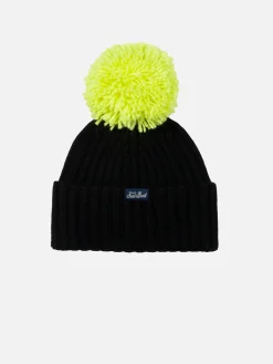 Blaue Wengenmütze für Jungen mit Pompon und Stickerei Off Piste