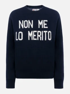 Blauer Damenpullover New Queen mit Non me lo merito-Aufdruck