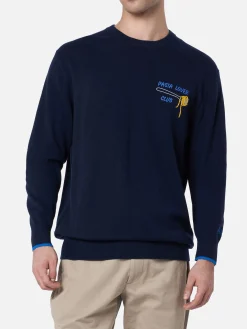 Blauer Herrenpullover Heron mit Pasta Lover-Stickerei