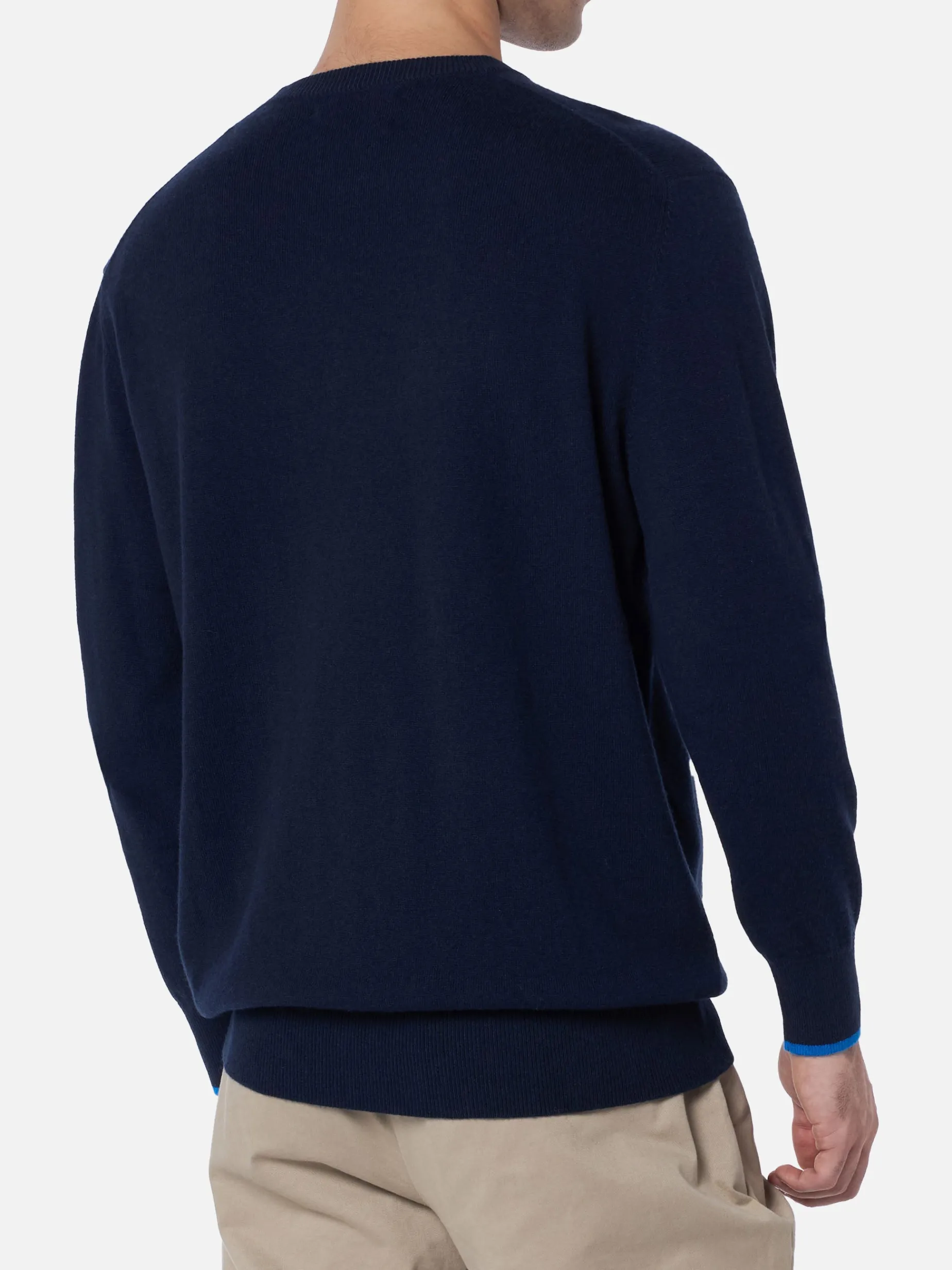 Blauer Herrenpullover Heron mit Pasta Lover-Stickerei