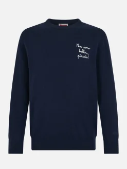 Blauer Herrenpullover Heron Light mit Non sono bello, piaccio! Stickerei | VACANZE DI NATALE SONDERAUSGABE