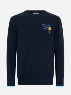 Blauer Herrenpullover Heron mit Pasta Lover-Stickerei