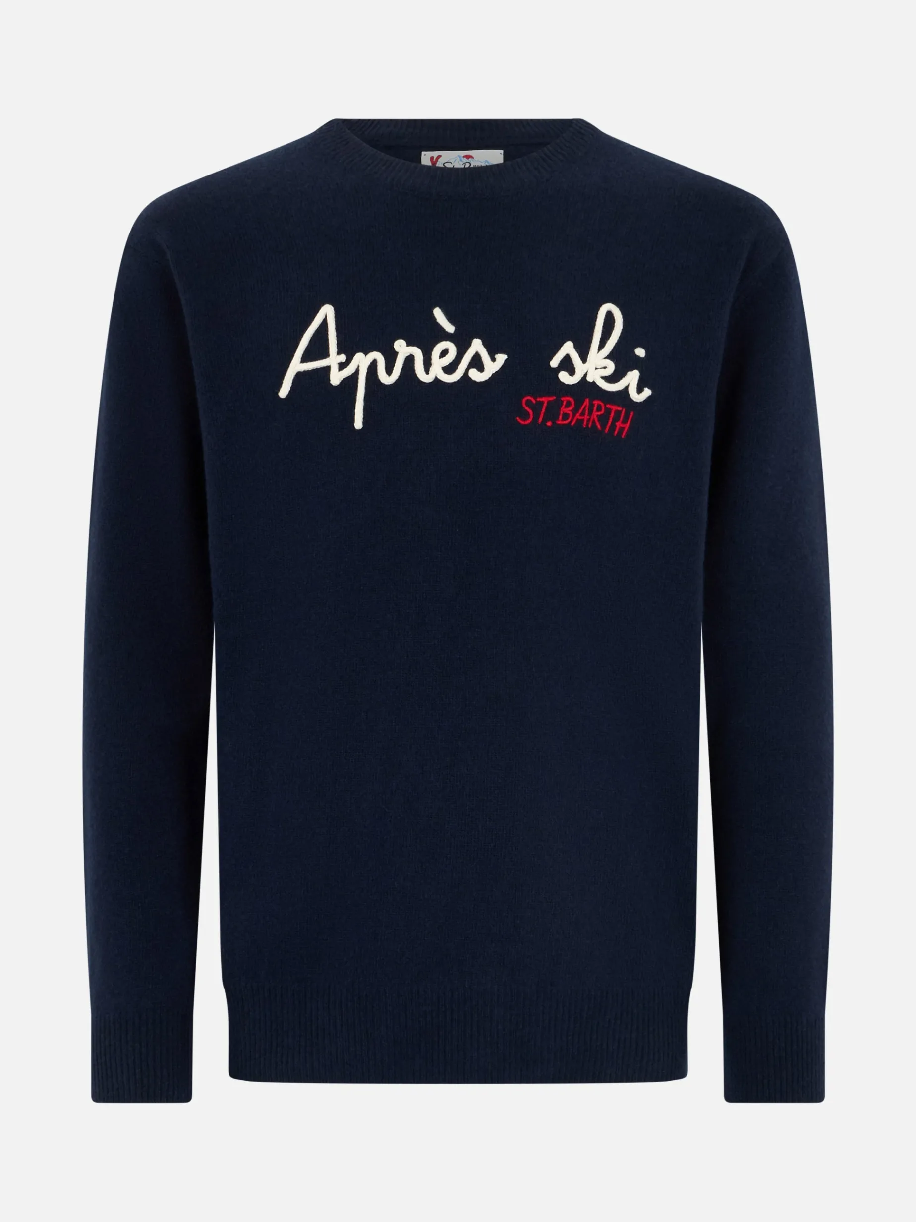 Blauer Herrenpullover Heron mit St. Barth Après-Ski-Stickerei