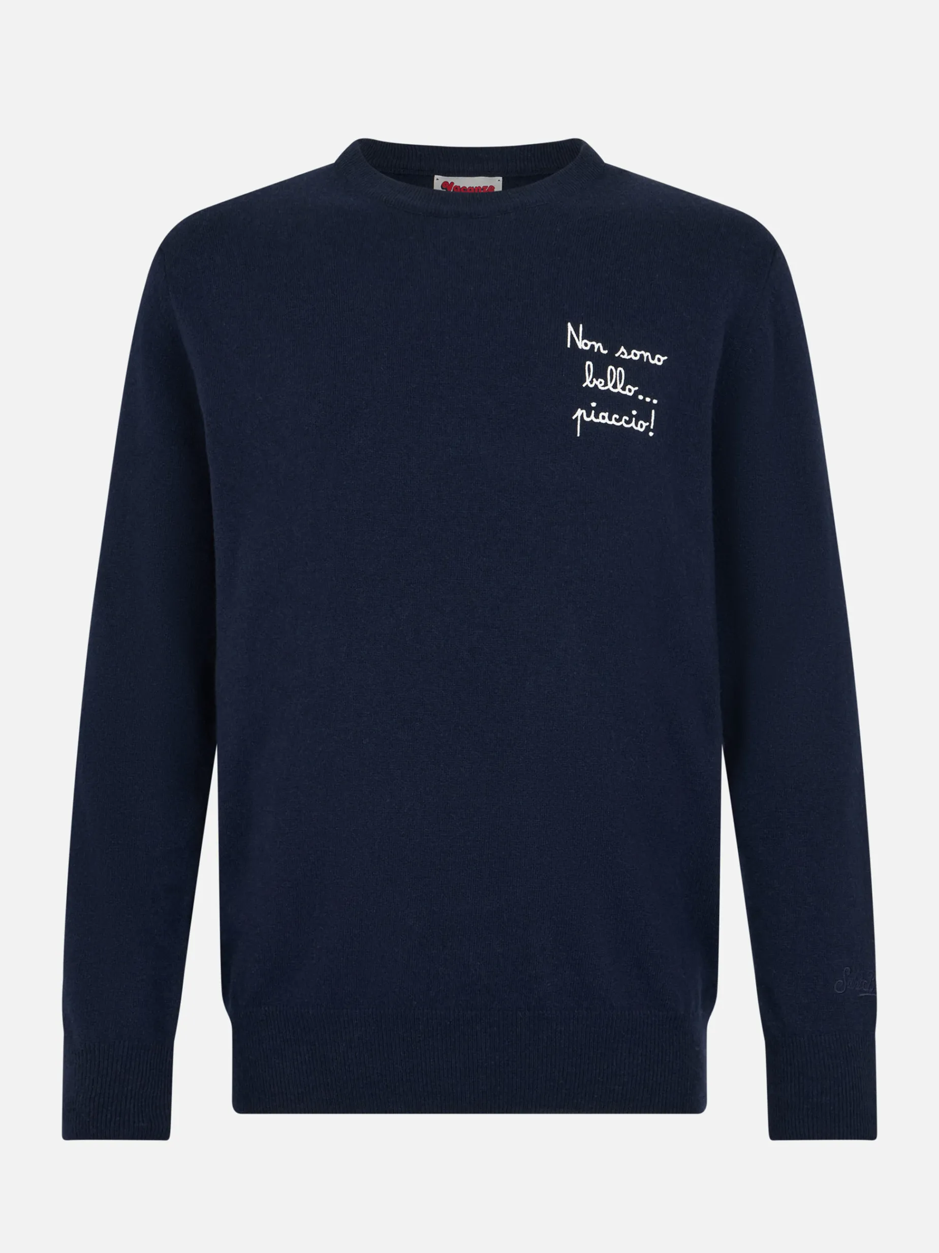 Blauer Herrenpullover Heron Light mit Non sono bello, piaccio! Stickerei | VACANZE DI NATALE SONDERAUSGABE