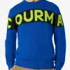 Blauer Herrenpullover mit Courma-Schriftzug