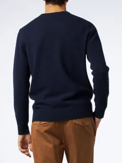 Blauer Herrenpullover mit Rundhalsausschnitt und St. Barth-Stickerei