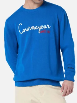 Blauer Herren-Skipullover Heron mit Courma Apres Ski-Stickerei