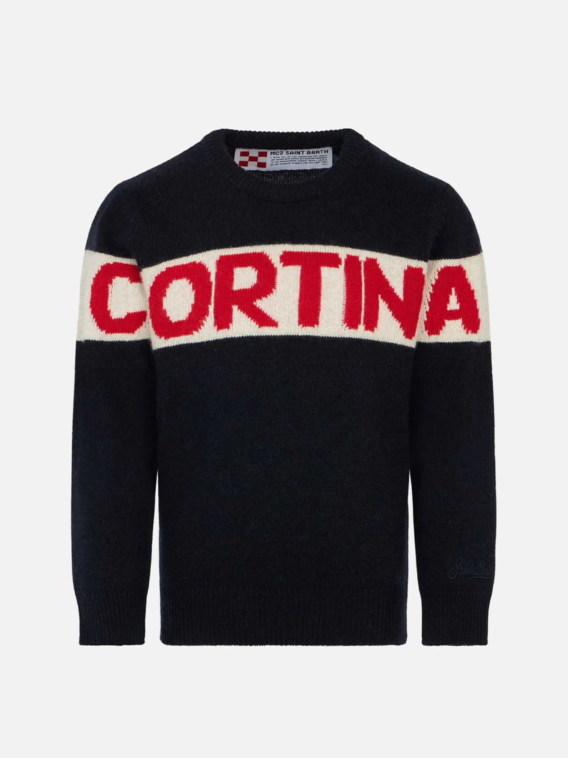 Blauer Jungenpullover Cortina mit roter Grafik