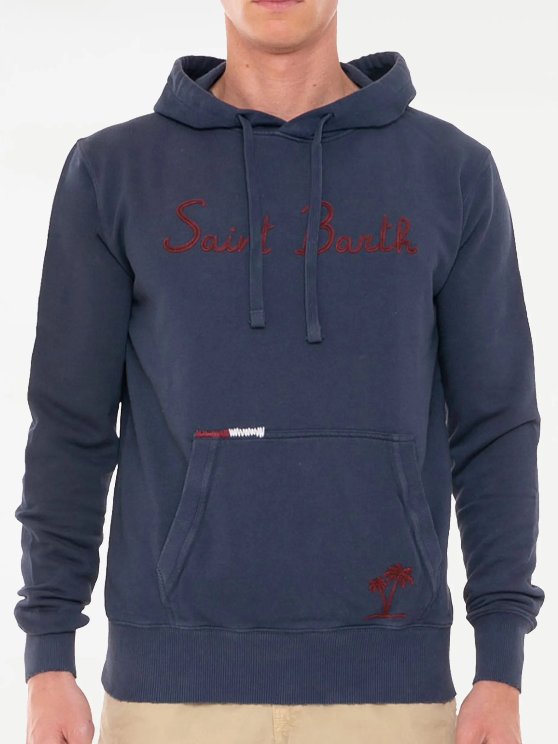 Blauer Kapuzenpullover aus Baumwolle mit Stickerei