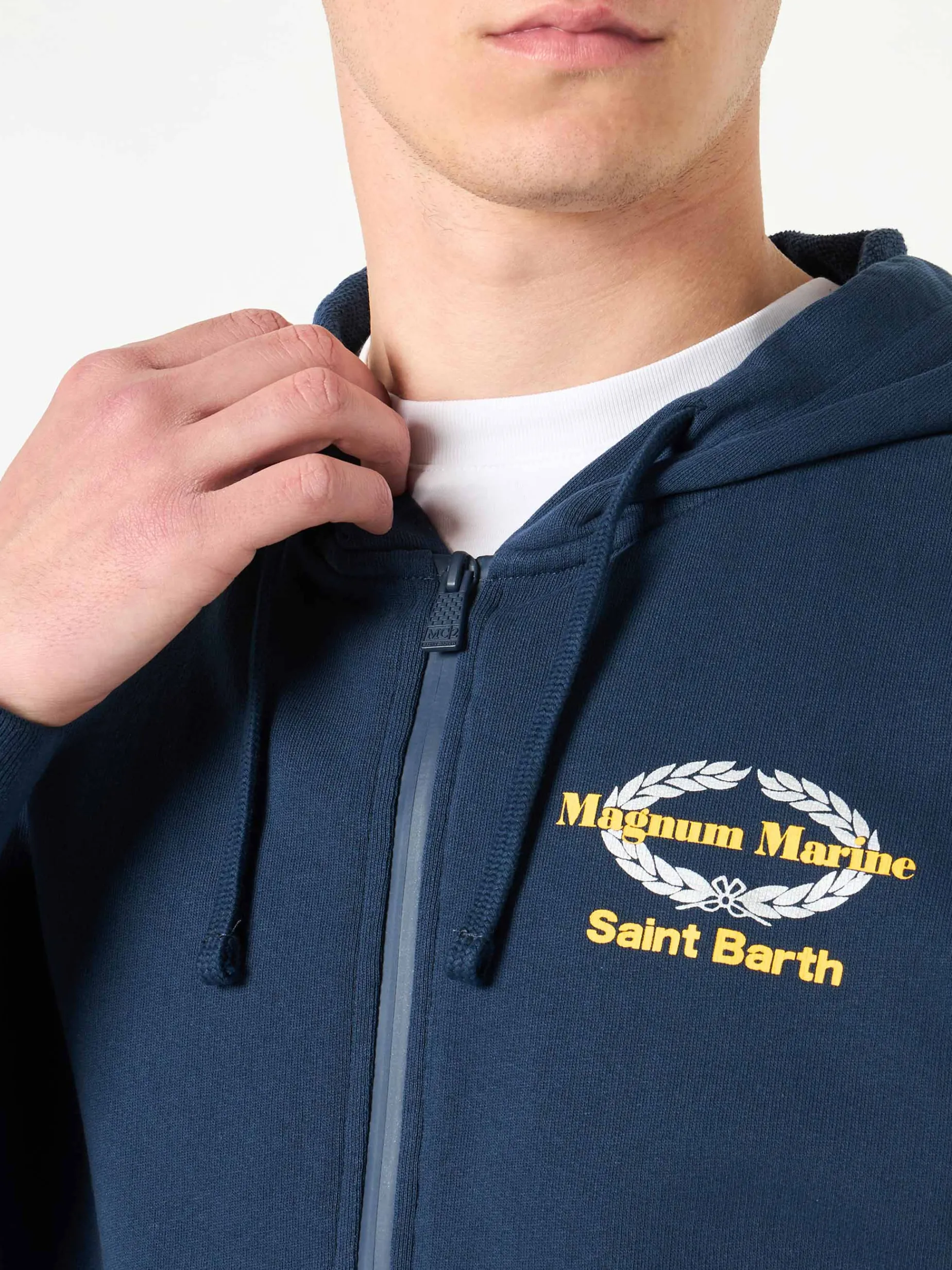Blauer Kapuzenpullover aus Baumwolle mit Magnum Marine Saint Barth-Stickerei | MAGNUM MARINE SONDEREDITION