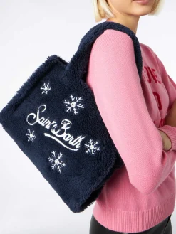 Blauer Teddy-Softbeutel mit Schneeflocken